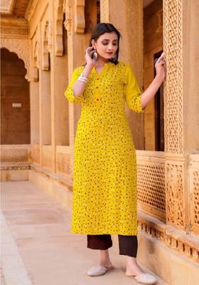 Cream printed rayon ethnic-kurtis 1