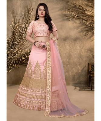 Peach Colored Dupatta Partywear Designer Embroidered Lehenga Choli 1