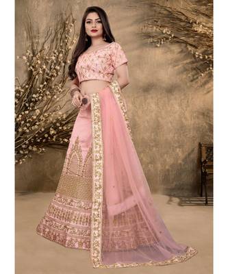 Peach Colored Dupatta Partywear Designer Embroidered Lehenga Choli 2