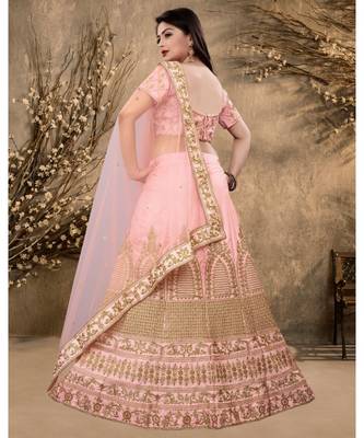 Peach Colored Dupatta Partywear Designer Embroidered Lehenga Choli 3