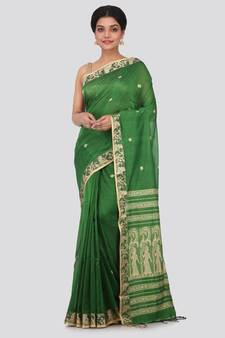 Green hand woven pure cotton saree with blouse