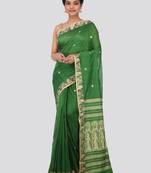 Green hand woven pure cotton saree with blouse
