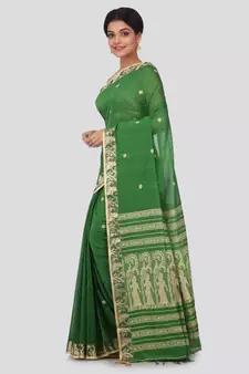 Green hand woven pure cotton saree with blouse