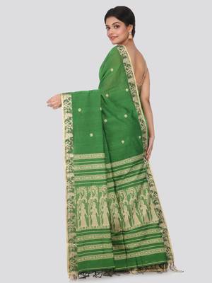 Green hand woven pure cotton saree with blouse 3