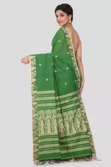 Green hand woven pure cotton saree with blouse