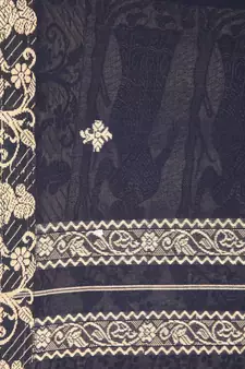 Black hand woven pure cotton saree with blouse