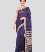 Blue hand woven pure cotton saree with blouse