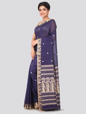 Blue hand woven pure cotton saree with blouse 2