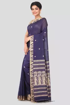 Blue hand woven pure cotton saree with blouse