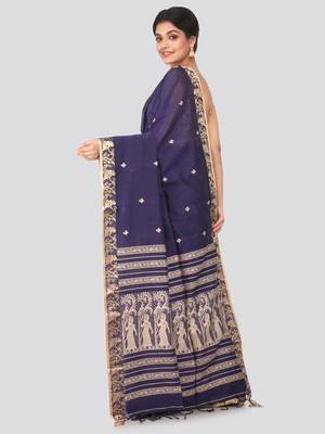 Blue hand woven pure cotton saree with blouse 3