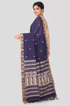 Blue hand woven pure cotton saree with blouse