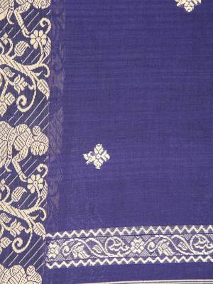 Blue hand woven pure cotton saree with blouse 4