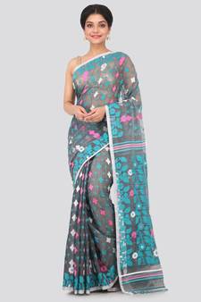 Grey Hand Woven Pure Cotton Saree Without Blouse