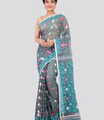 Grey Hand Woven Pure Cotton Saree Without Blouse