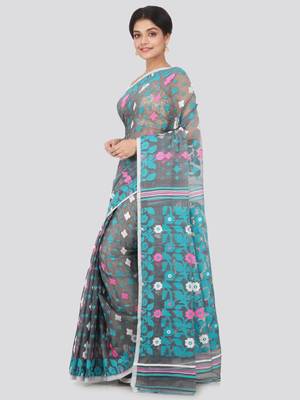 Grey Hand Woven Pure Cotton Saree Without Blouse 2
