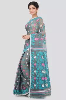 Grey Hand Woven Pure Cotton Saree Without Blouse