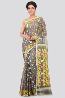 Grey Hand Woven Pure Cotton Saree Without Blouse