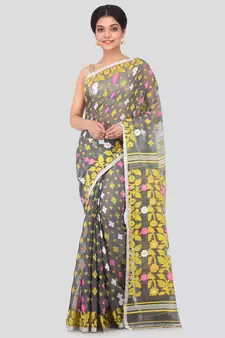 Grey Hand Woven Pure Cotton Saree Without Blouse