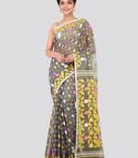 Grey Hand Woven Pure Cotton Saree Without Blouse