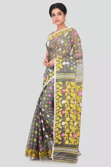 Grey Hand Woven Pure Cotton Saree Without Blouse