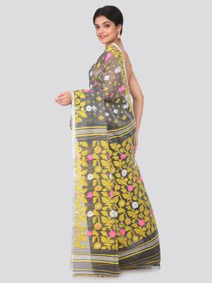 Grey Hand Woven Pure Cotton Saree Without Blouse 3