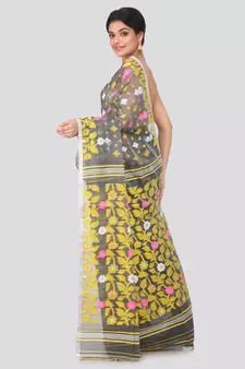 Grey Hand Woven Pure Cotton Saree Without Blouse
