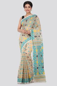 Beige Hand Woven Pure Cotton Saree Without Blouse