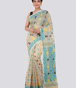 Beige Hand Woven Pure Cotton Saree Without Blouse