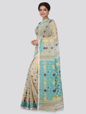 Beige Hand Woven Pure Cotton Saree Without Blouse 2