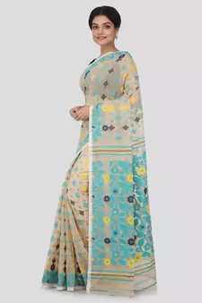 Beige Hand Woven Pure Cotton Saree Without Blouse