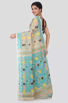 Beige Hand Woven Pure Cotton Saree Without Blouse