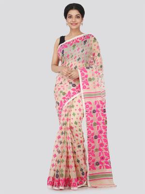 Beige Hand Woven Pure Cotton Saree Without Blouse 1