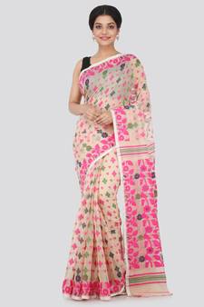 Beige Hand Woven Pure Cotton Saree Without Blouse