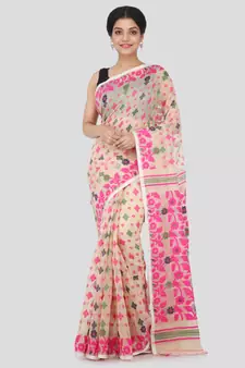 Beige Hand Woven Pure Cotton Saree Without Blouse