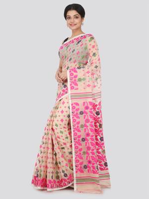 Beige Hand Woven Pure Cotton Saree Without Blouse 2
