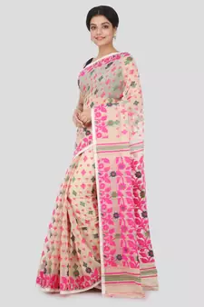 Beige Hand Woven Pure Cotton Saree Without Blouse