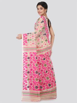 Beige Hand Woven Pure Cotton Saree Without Blouse 3
