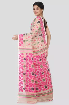 Beige Hand Woven Pure Cotton Saree Without Blouse
