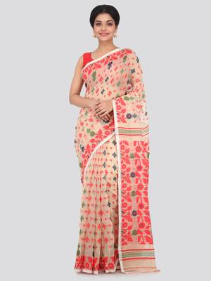 Beige Hand Woven Pure Cotton Saree Without Blouse 1