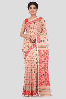 Beige Hand Woven Pure Cotton Saree Without Blouse