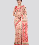 Beige Hand Woven Pure Cotton Saree Without Blouse