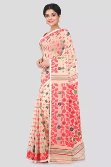 Beige Hand Woven Pure Cotton Saree Without Blouse