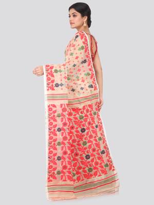 Beige Hand Woven Pure Cotton Saree Without Blouse 3