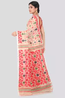 Beige Hand Woven Pure Cotton Saree Without Blouse