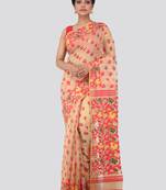 Beige Hand Woven Pure Cotton Saree Without Blouse