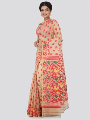 Beige Hand Woven Pure Cotton Saree Without Blouse 2