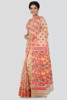 Beige Hand Woven Pure Cotton Saree Without Blouse