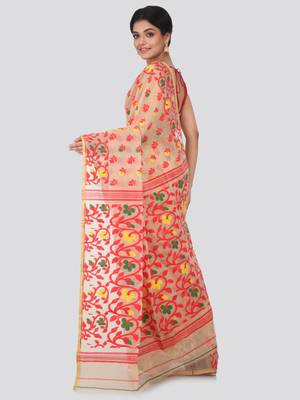 Beige Hand Woven Pure Cotton Saree Without Blouse 3