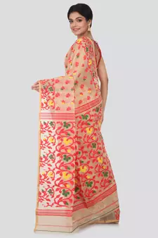 Beige Hand Woven Pure Cotton Saree Without Blouse