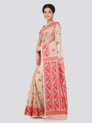 Beige Hand Woven Pure Cotton Saree Without Blouse 2